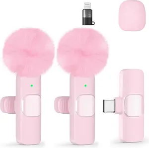 2.4GHz Dual Lavalier Audio Microphones - Mini Clip-On Lapel Noise Cancelling Mics with Auto Noise Cancellation, Plug & Play, Portability for Content Creator Tools, Recording, Live Streaming