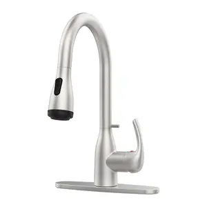 Kitchen Faucet with Pull Down Sprayer Brushed Nickel, Commercial Kitchen Sink Faucet with 4 Spray Modes and Locking Buckle, 1 or 3 Hole 360 Degree Swivel Faucet for Farmhouse RV Bar Sink