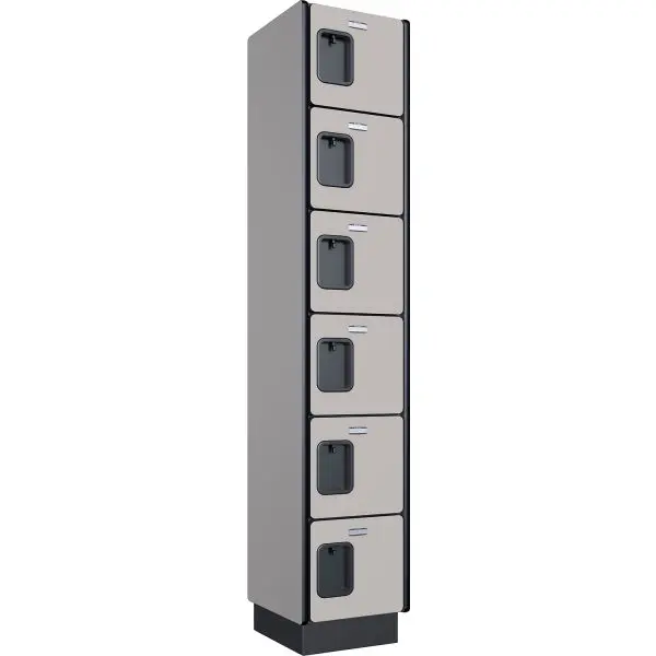 Global Industrial 413333 6-Tier 6 Door Wood Locker, Gray - 12 x 15 x 72 in.- Unassembled