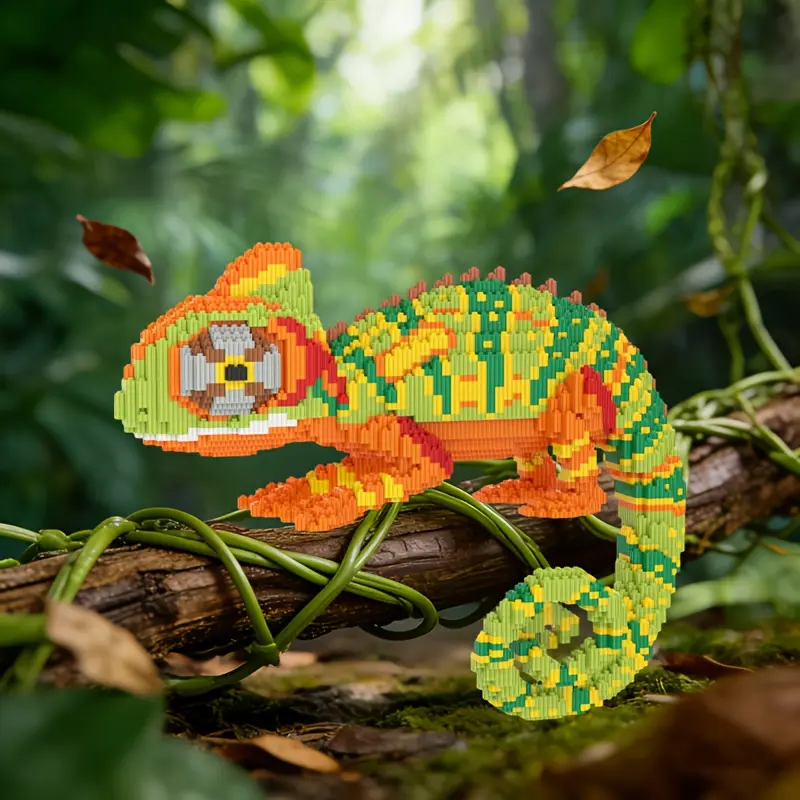 Tropical Rainforest Lizard 3D Animal Shape Puzzle Building Blocks Decoration, Home Office Shelf Decor, Party Tabletop Display, Ideal Gift