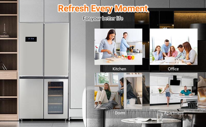 【GARVEE】36 Inch Large Capacity French Door Refrigerator, 21 cu.ft Refrigerator with 4 Doors & Wine Cabinet, Dual Ice Maker, Adjustable Glass Shelves