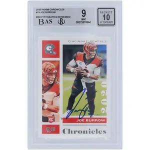 Joe Burrow Cincinnati Bengals Autographed 2020 Panini Chronicles #19 Beckett Fanatics Witnessed Authenticated 9/10 Rookie Card - 9,8.5,9,9.5 Subgrades - Fanatics Authentic Certified