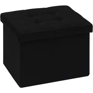 Button Tufted Folding Linen Storage Ottoman 16.5", 36L Collapsible Storage Cube with Lid, Supports 250 lbs, Fabric Foot Rest Ottoman for Living Room, Bedroom, Entryway,Black