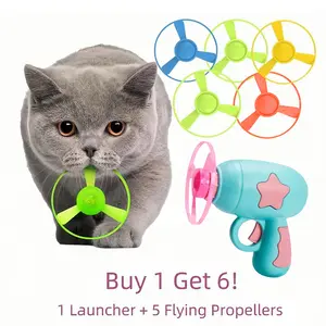 6 Pcs Interactive Cat Launcher Gun & Flying Disc Toy Set - Fun Fetch & Chase Toy for Indoor Training - Kitten BOREDOM Buster Pet Supplies