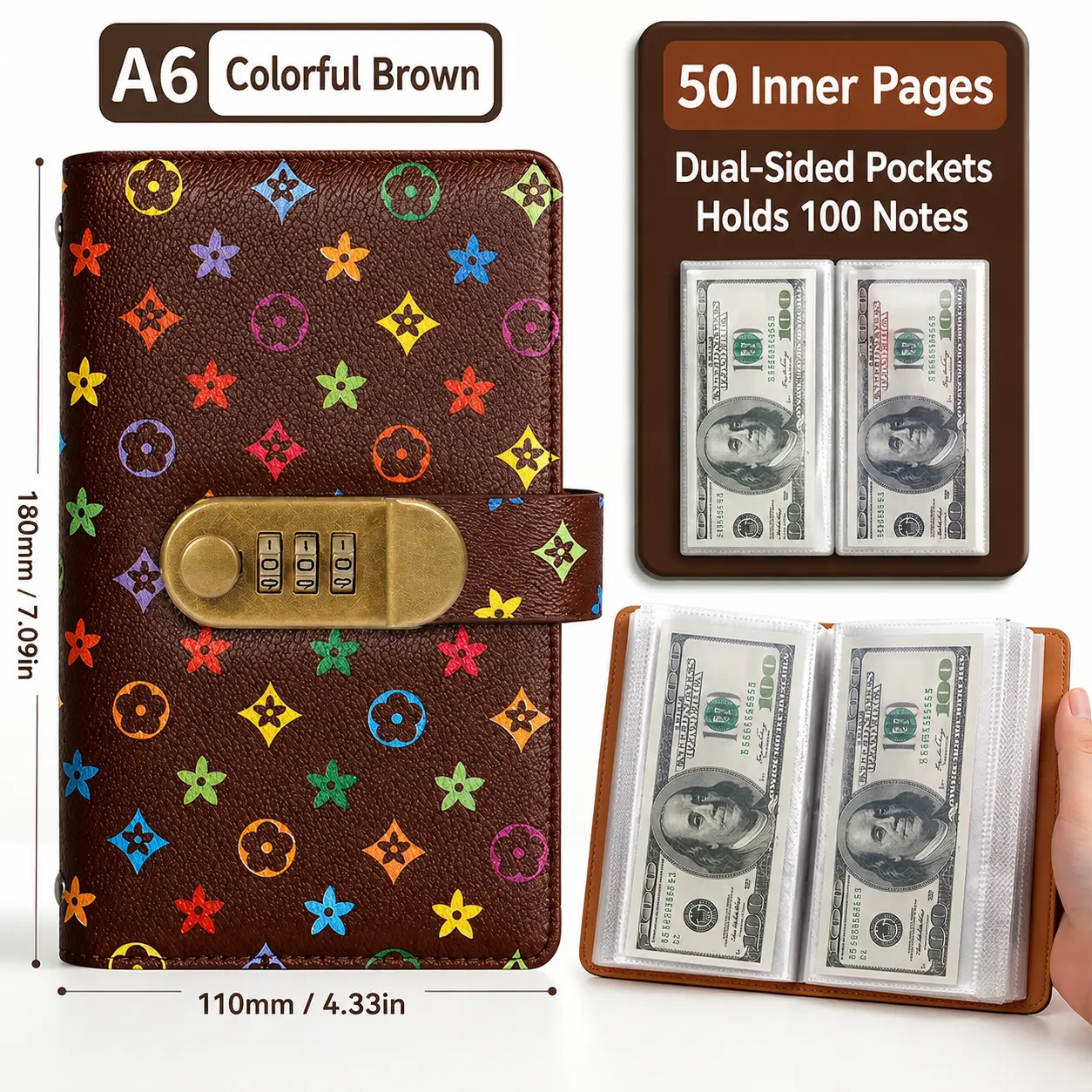 A6 savings notebook,a small financial management book with a lock, suitable for storing money and important information, 50 sheets and 100 pages of fun and easy to save binders -cash notebook Budget Planner & Monthly Bill Organizer