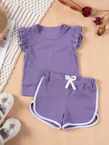 Girls' Summer New Colorblock Comfortable Striped Two-Piece Set, Sweet Casual Style, Suitable for Ages 3-8, Perfect for Outdoor Activities