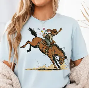 Funny western-style Easter design featuring a cowboy riding theme with a playful spring vibe. High-quality PNG digital download, perfect for shirts, stickers, mugs, and DIY crafts.