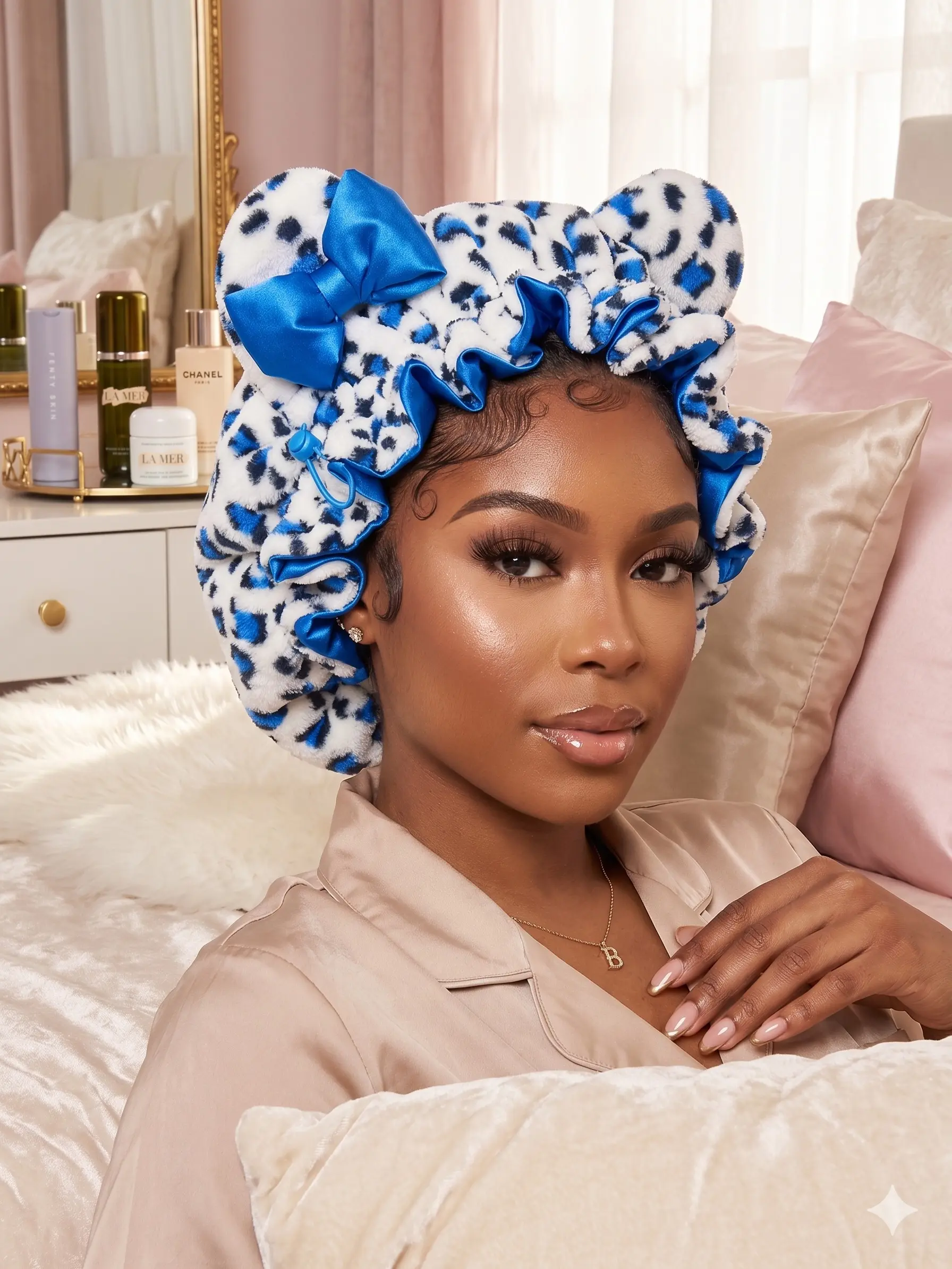 Luxury Teddy Blue Hair Bonnet Luxury Teddy Blue Hair Bonnet