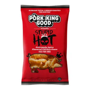 Pork King Good Stupid Hot Pork Rinds 4 pack Snack Extremely Spicy Crispy Chicharonnes