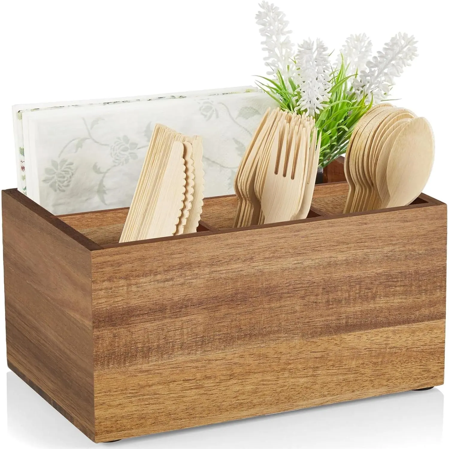 Utensil Caddy, Silverware Caddy for Party,  Wood Silverware Holder, Silverware Organizer Countertop, Cutlery Storage Containers for Kitchen Table