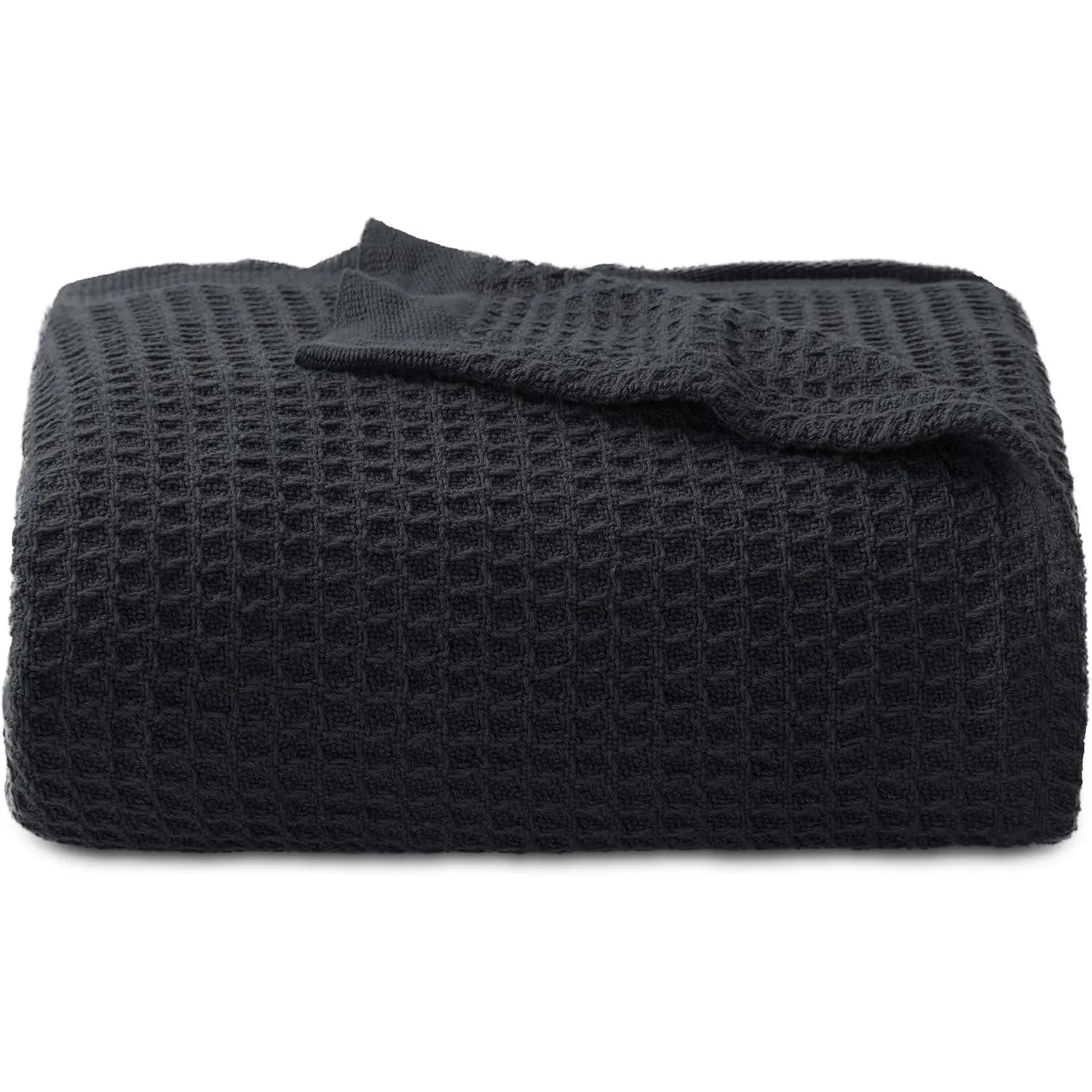 Classic Black Waffle Weave 100% Cotton Bedspread - Twin XL Size (66x90 in), Soft Anti-Static Lightweight Breathable Summer Bedding Coverlet, Machine Washable, Giftable