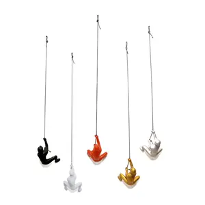 360 stand Black, Gold, Orange, Silver & White Resin Climbing Man Hanging Dimensional Sculpture Set of 5 - 6x3 in Modern Hangable Decorative Wall Art Decor for Room