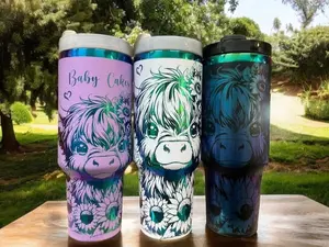 Highland Cow 40oz Tumbler – Baby Cow Travel Cup, Sunflower & Moon 40oz Cups, Personalized Water Bottle, New Cow Mug Gift