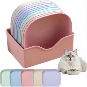 10-Piece Compact Non-Slip Plastic Cat Bowl Set with Stand Tray, Durable Pet Food and Water Bowls for Kitties and Small Dogs, Random Colors