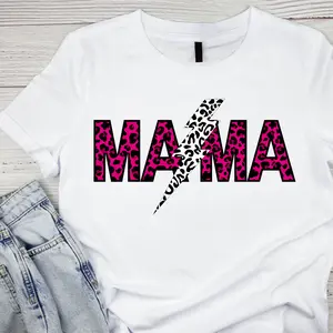 Pink Leopard Mama Tee, Lightning Bolt Graphic Shirt, Unisex Cotton Tshirt, Animal Print Top, Gift for Mom, Trendy Women's Fashion, Leopard leopard shirt