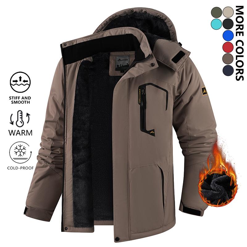 Men's Winter Ski Snow Jacket, Waterproof Warm Fleece Lined, Outdoor Mountain Hooded Coat, Sports Breathable Shell, Suitable for Men's Outdoor Activities