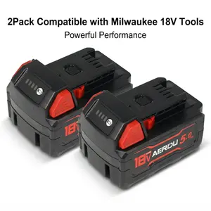 AERDU 2Pack Replacement Milwaukee 18V 5.0Ah Battery compatible with models 48-11-1850, 48-11-1840, and 48-11-1820; 18V cordless power tool battery with LED charge indicator
