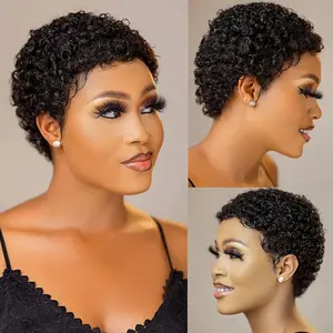 150% Density Brazilian Remy Human Hair Pixie Wig - Extremely Short Afro Curly Design, Kinky Jerry Curls, Suitable for Both Men And Women, Rose Net Cap, Realistic Appearance for All Ethnic Groups, Hairpiece