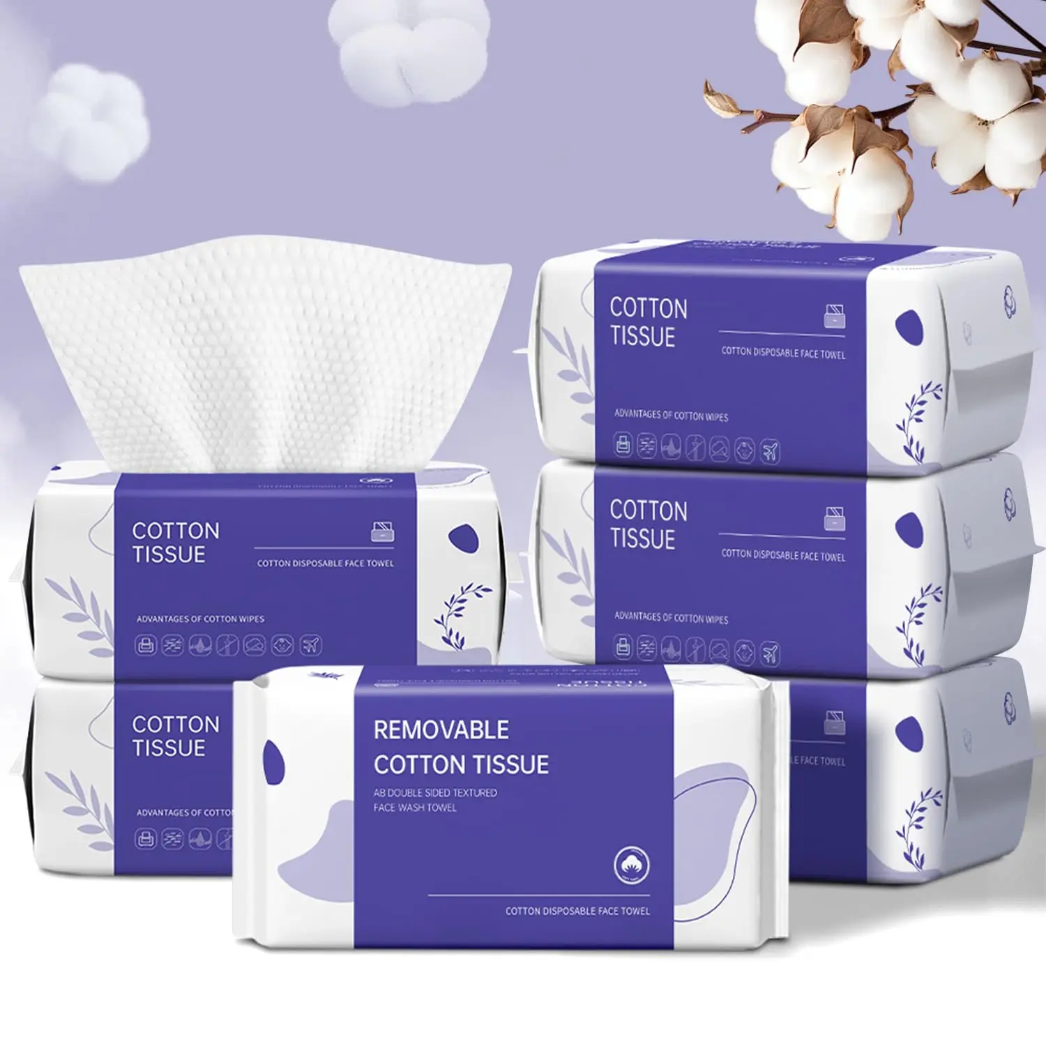 XL 600 Count Disposable Face Towels, 100% Biodegradable Facial Cleansing Cloths, Soft Dry Wipes for Face & Makeup Removal