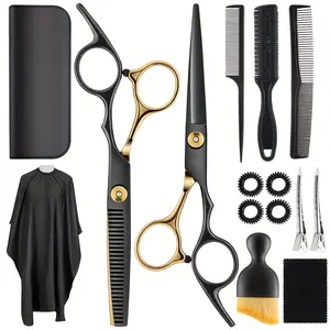 Professional Black Golden Hair Scissors 6.5" Teeth Scissors Stainless Steel Multifunctional Salon Thinning Scissors Straight Shears Tools For Men Women Home Salon Barber joyyh