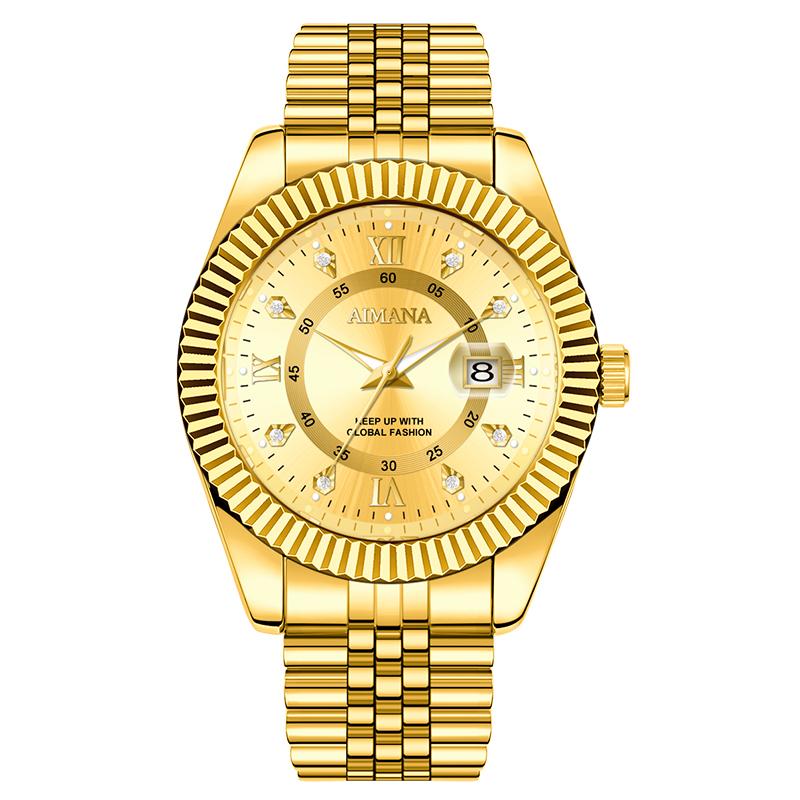 AIMANA  luxury business watch features an all-gold design, water- and scratch-resistant durability, and a precision-engineered movement that ensures smooth, accurate timekeeping—bringing out timeless elegance and undeniable confidence.