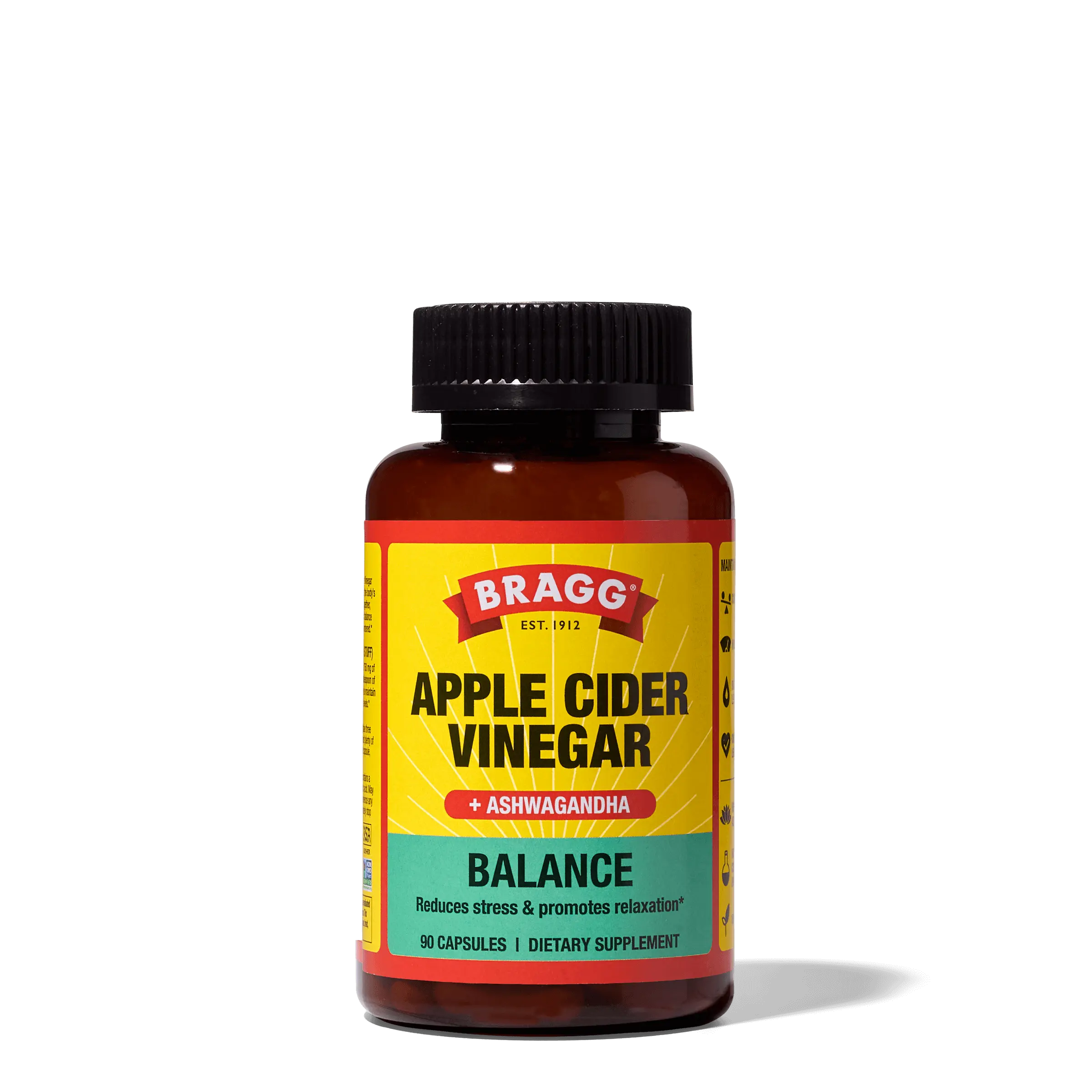 Bragg Balance Apple Cider Vinegar & Sensoril Ashwagandha Capsules 750mg Acetic Acid 90 Pills