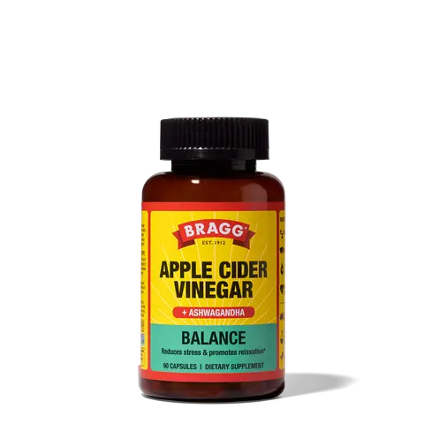 Bragg Balance Apple Cider Vinegar & Sensoril Ashwagandha Capsules 750mg Acetic Acid 90 Pills