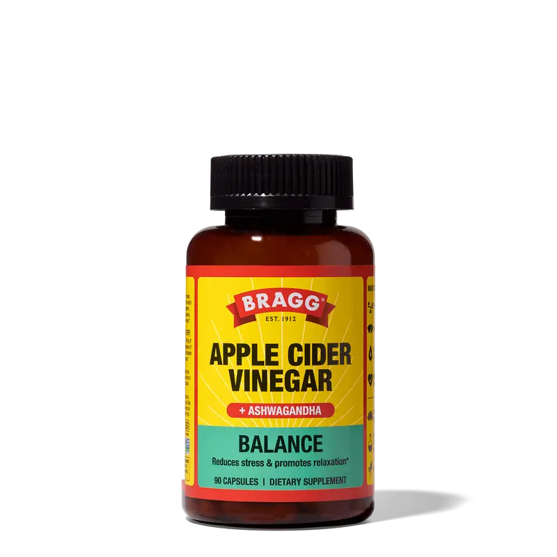 Bragg Balance Apple Cider Vinegar & Sensoril Ashwagandha Capsules 750mg Acetic Acid 90 Pills
