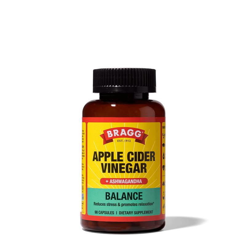 Bragg Balance Apple Cider Vinegar & Sensoril Ashwagandha Capsules 750mg Acetic Acid 90 Pills