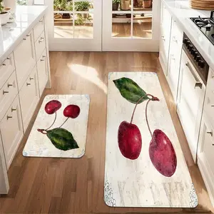 Cherry Pattern Washable Kitchen Rugs, Non-slip Kitchen Mat, Soft Durable Flannel Kitchen Runner, Kitchen Decor, Home Decor