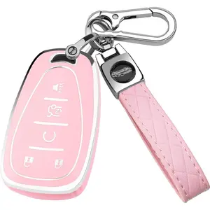 For Chevy Key Fob Cover with Keychain, Key Case Shell Full Protector Compatible with Chevy 2016-2021 Chevy Equinox Malibu Camaro Cruze Blazer Traverse Trax 5 Button Holder