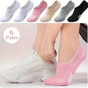 6-Pack Women's Breathable Mesh No-Show Ankle Socks - Elegant Solid Color Athletic & Casual Socks, Multi-Color Options for All-Season Wear, Smooth Texture Finish