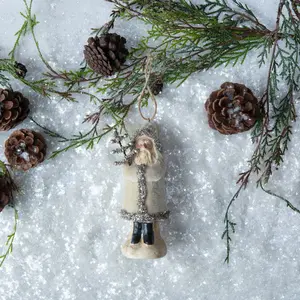 OATMEAL Velvet Beltsnickle Ornament - Simple Design with Pine Cone Accents, Ideal for Tree Decoration and Holiday Ornament