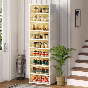 NLDD folding shoe rack, magnetic transparent door shoe cabinet, 9 layers, can store 18 pairs of shoes, simple design, large capacity, sturdy and stackable plastic shoe cabinet, space-saving, no installation required, convenient and practical, shoe box