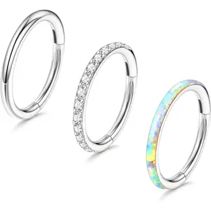 3pcs Nose Rings Hoops - 316L Surgical Steel Hinged Nose Hoops 16G/18G/20G CZ Clicker Septum Nose Ring Lip Helix Cartilage Hoop Earring Daith Rook Conch Body Piercing Jewelry for Women Men 8mm 10mm