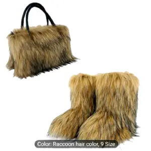 Raccoon Hair Color 8.5  Size boots Faux Fur Handbag & Boot Set for Women