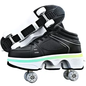 Yousulun Deformation Roller Shoes with Light, Skates and Sneakers 2-in-1, Double-Row Deform Rollerskates with Retractable Wheels, Multifunctional Outdoor Roller Skate Shoes, Birthday Gift Sport Adjustable