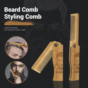 Portable Foldable Bamboo Beard Brush, Men's Mustache and Goatee Comb, Vintage Oil Head Design, Ergonomic Handle, Travel Friendly, Wide Tooth Comb