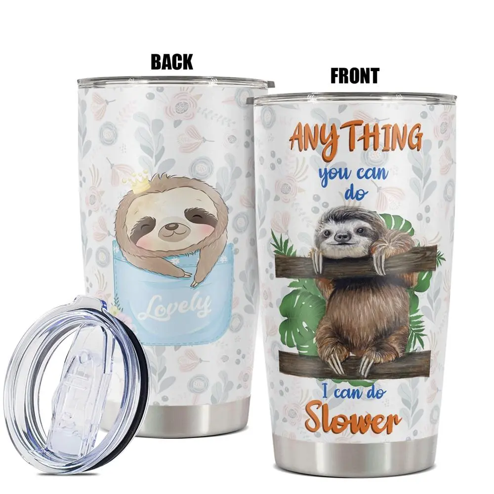 20oz Tumbler, 1 Count Sloth Themed Stainless Steel Cup with Straw, Insulated and Durable Cup, Thermal Tumbler, Great Gift for Sloth Lovers, Drinkware, Cartoon Insulated Tumbler