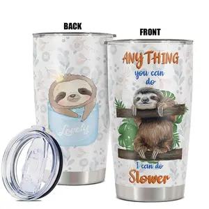 20oz Tumbler, 1 Count Sloth Themed Stainless Steel Cup with Straw, Insulated and Durable Cup, Great Gift for Sloth Lovers, Drinkware
