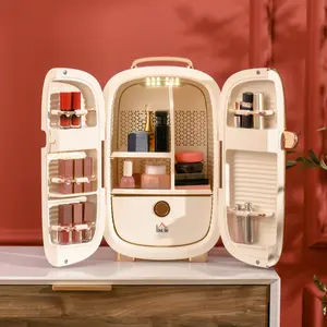 SAVEYOUR HOMCOM 12L Portable Skincare Travel Fridge with LED Display, Beauty Makeup Cosmetics Cooler, Small Desktop Refrigerator for Bedroom Home Office, White
