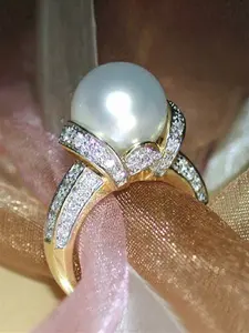 1 Pc Gorgeous Cubic Zirconia & Faux Pearl Ring Elegant Ring For Women For Wedding Engagement Anniversary Party Band Jewelry Valentine's Day Gift Wedding Rings