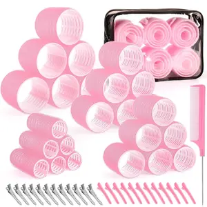 4 Sizes Self-Grip Hair Rollers Set for Long, Short Hair and Bangs - 50 Pcs with Clips (25mm, 36mm, 48mm, 60mm)