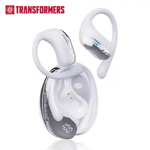 TRANSFORMERS T55 Open Ear Wireless Headphones Bluetooth 5.4 for Running & Workouts IPX5 Waterproof Ear Hooks Surround Sound LED Display Lanyard Black Optimus Primal