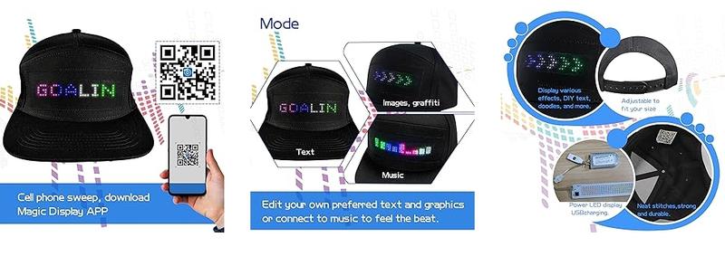 YOYOWAY LED Rolling Display Hat Customized Gif Picture And Text Bluetooth App Controlled Detachable Led Display Baseball Cap BlackFriday High-Quality Materials & Versatile Use YOYOWAY LED Rolling Display Hat Customized Gif Picture And Text Bluetooth App Controlled Detachable Led Display Baseball Cap BlackFriday High-Quality Materials & Versatile Use