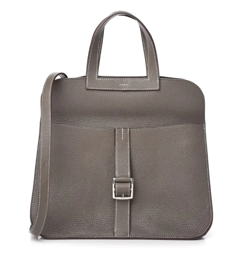 Pre-owned HERMÈS cowhide leather Shoulder Bags Taurillon Clemence Halzan 31 GM Etoupe Z 1400