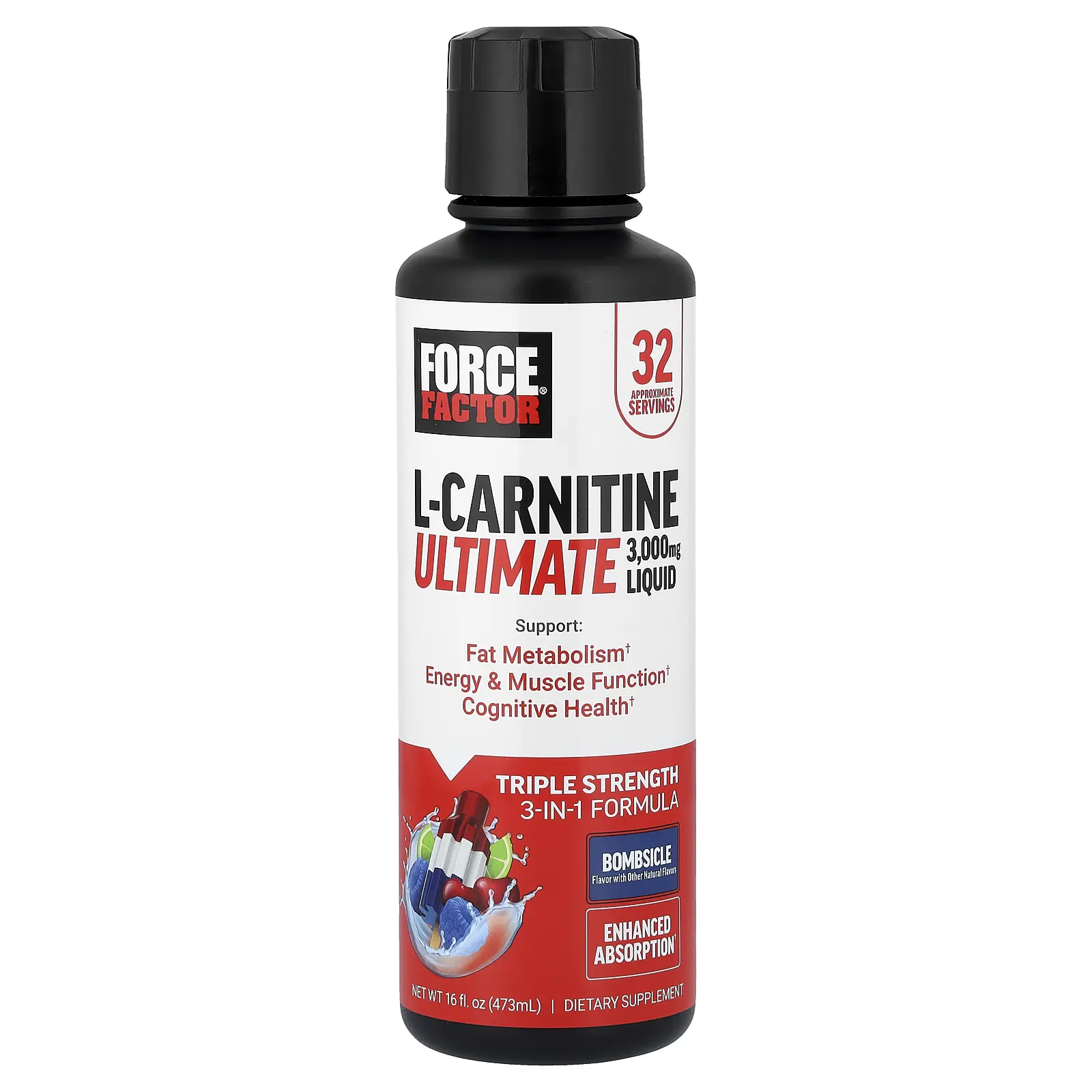 Force Factor L-Carnitine Ultimate Liquid, Bombsicle, 16 fl oz (473 ml)