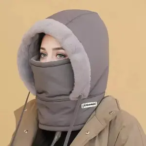 1pc [5 colors to choose from] hat Women's cycling warm Lei Feng hat winter thickened fleece scarf head cover integrated hat two-piece set