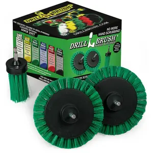 Edge x2 and 1 inch Long Green Brushes - Medium Bristles - Kitchen Cleaning | G-EES-1L-QC-DB