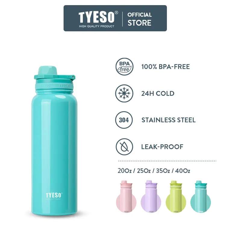 TYESO Vacuum Insulated Stainless Steel Water Bottle, 25oz-40oz Double Wall Flask With Lid & Handle, Portable Kitchenware Drinkware personalize gift TS-8706C-TS-8725